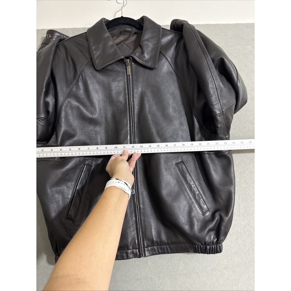 Vintage Mens Brown Lamb Skin Flight Bomber Jacket Coat Aviator Sz L Full Zip Y2K - Picture 14 of 16